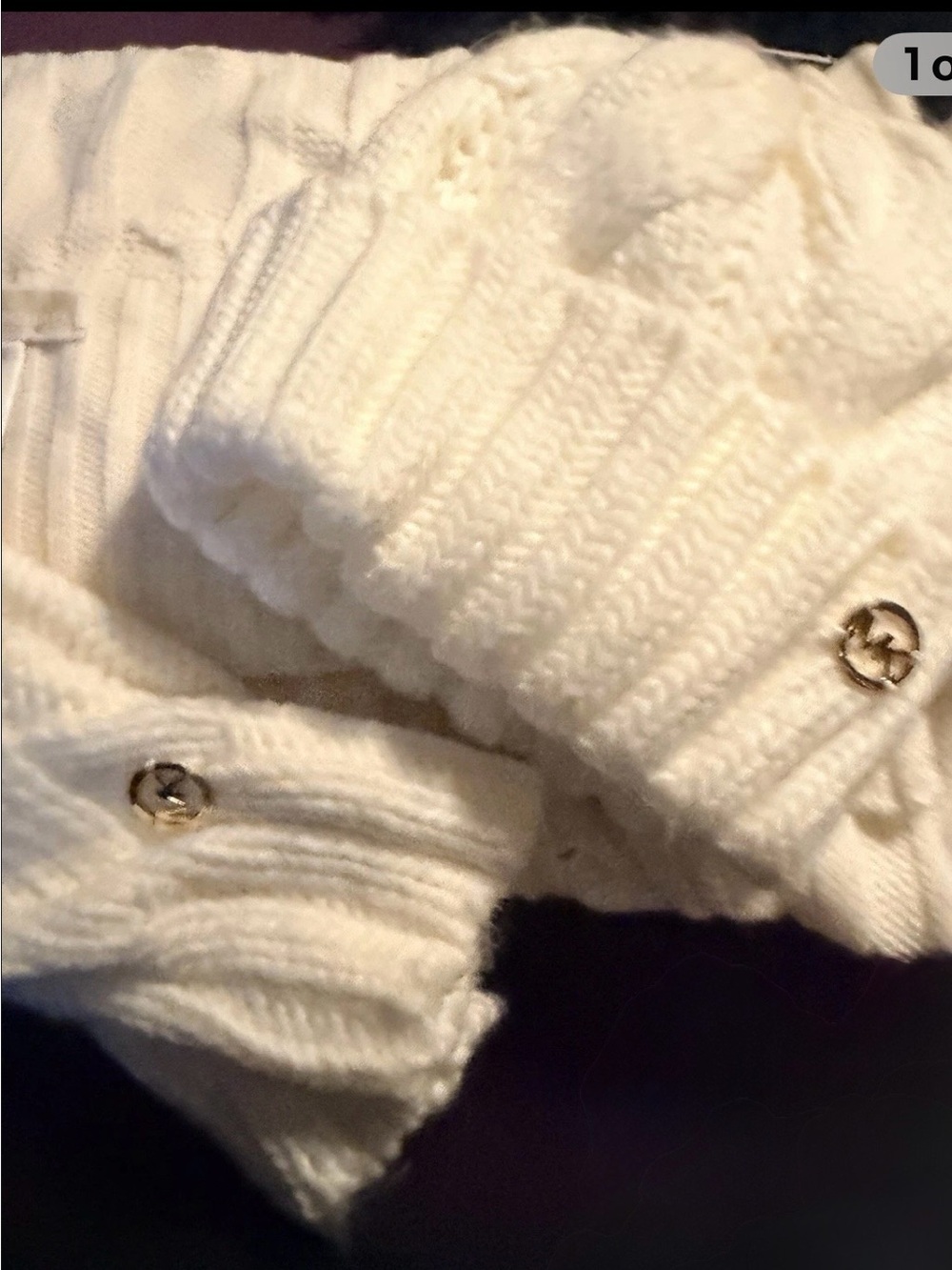 Michael Kors Women's Cream Cable Knit scarf, mittens and hat with Logo Accent